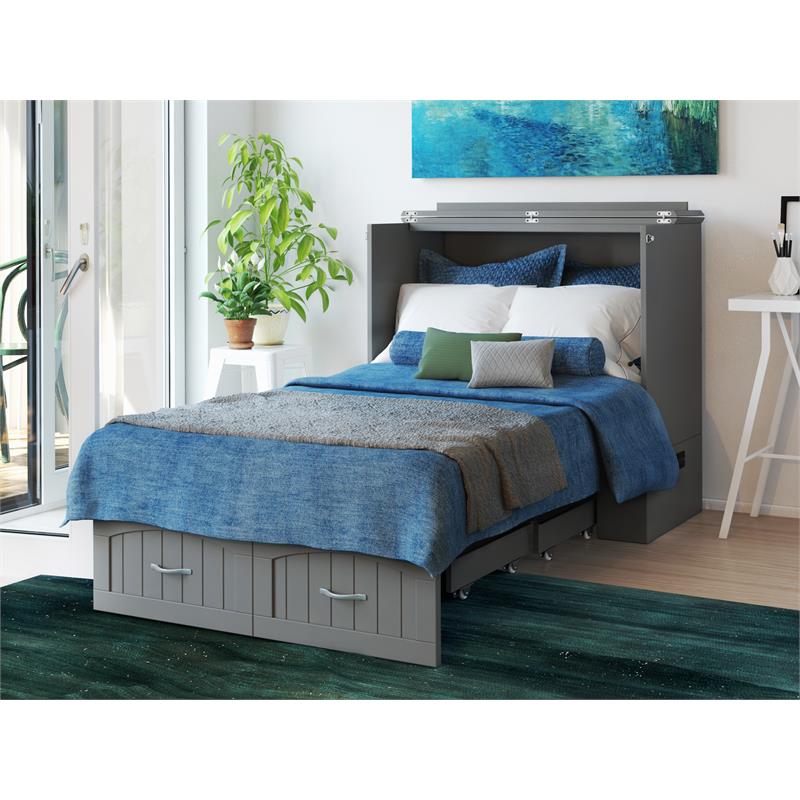 Bowery Hill Modern Wood Twin XL Murphy Bed Chest with Mattress in Gray