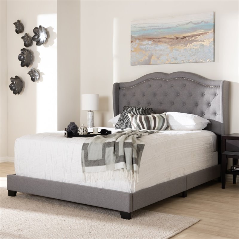 Bowery Hill Fabric Tufted King Size Bed in Grey