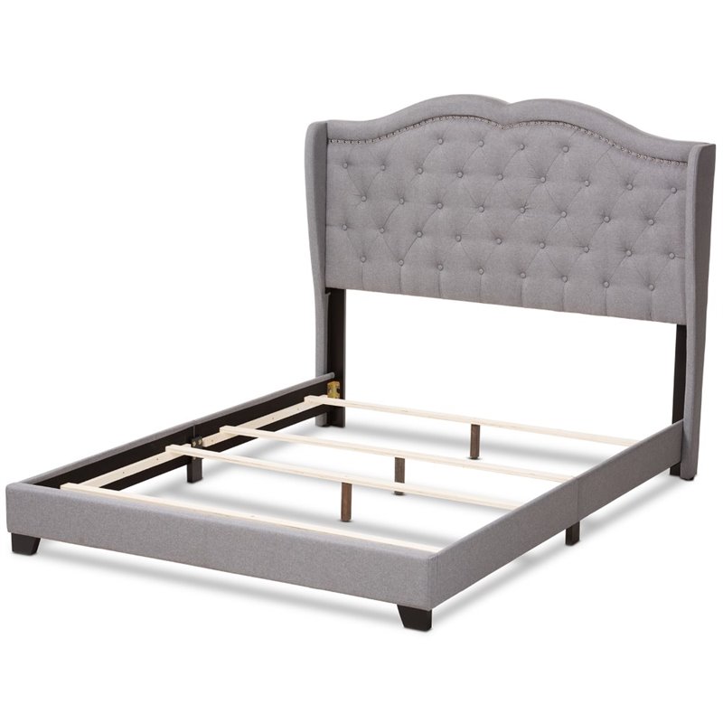 Bowery Hill Fabric Tufted King Size Bed in Grey