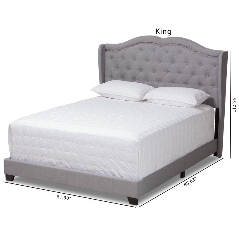 Bowery Hill Fabric Tufted King Size Bed in Grey