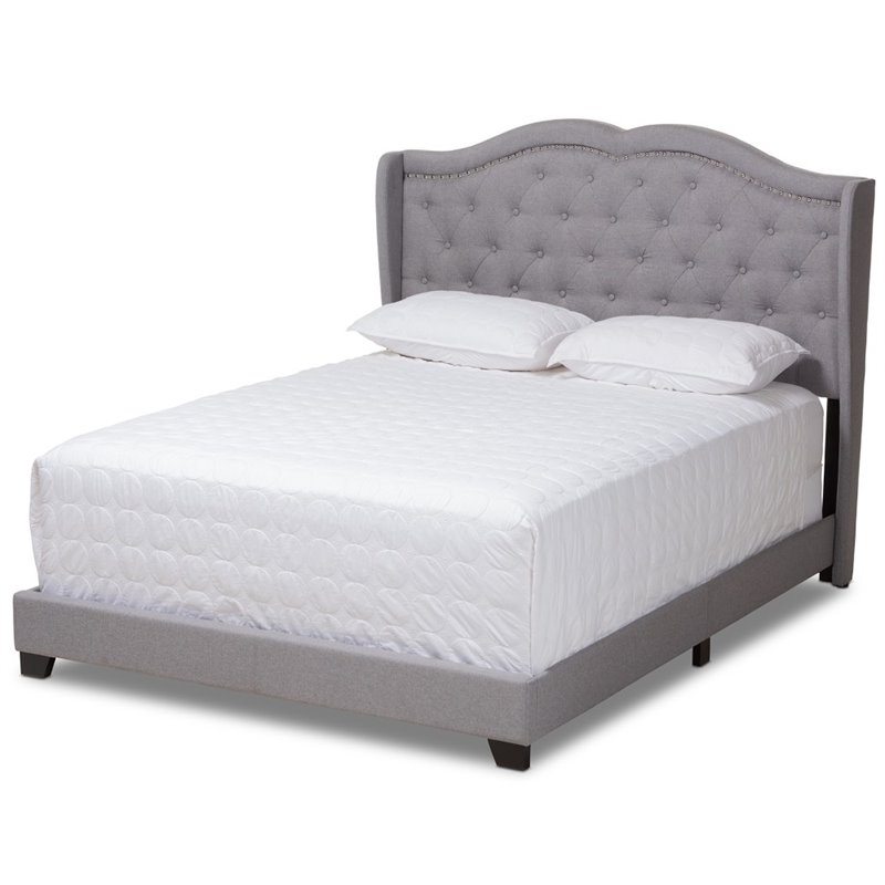 Bowery Hill Fabric Tufted King Size Bed in Grey