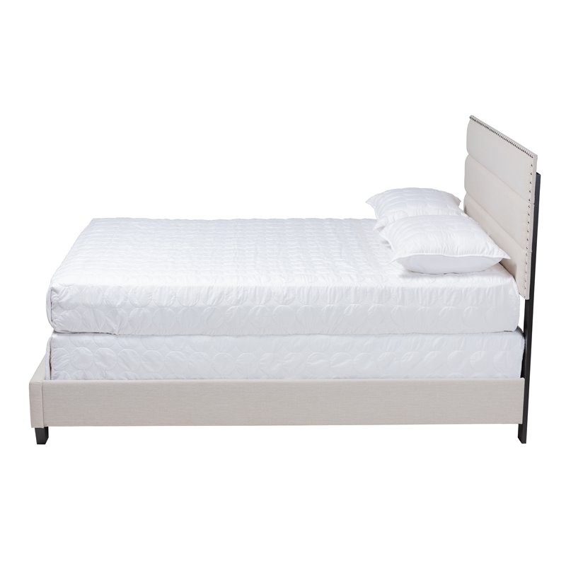 Bowery Hill Full Size Beige Fabric Upholstered Bed