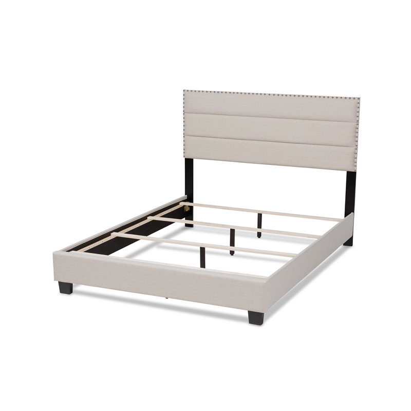 Bowery Hill Full Size Beige Fabric Upholstered Bed