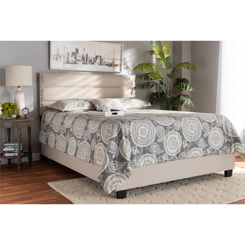 Bowery Hill Full Size Beige Fabric Upholstered Bed