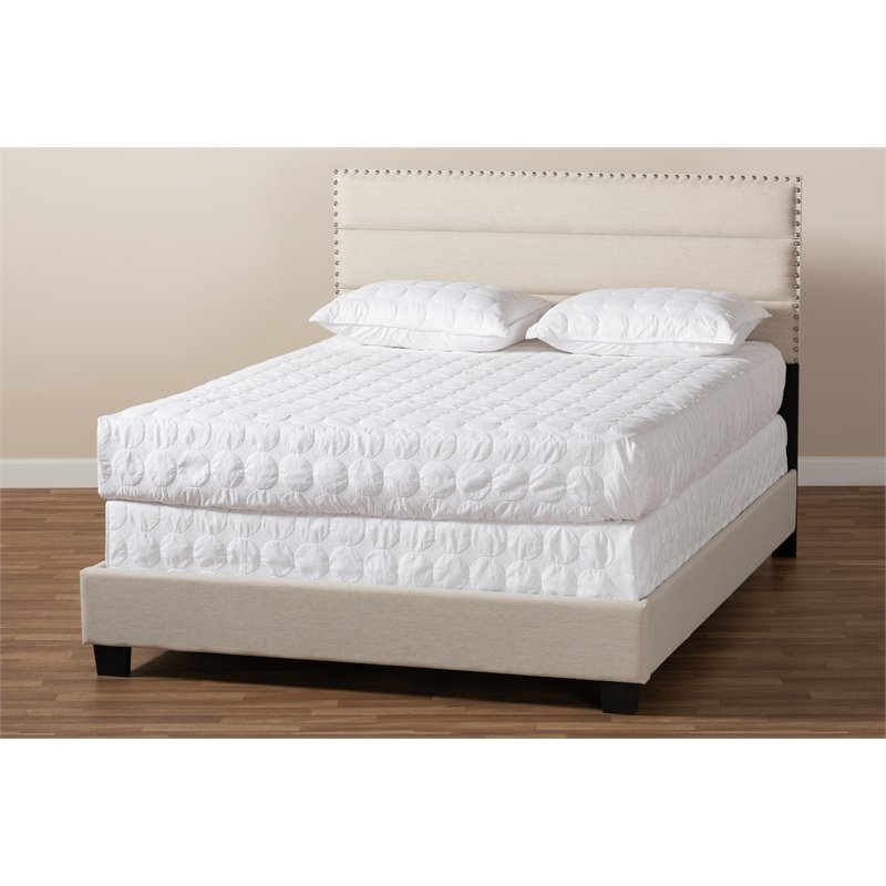 Bowery Hill Full Size Beige Fabric Upholstered Bed