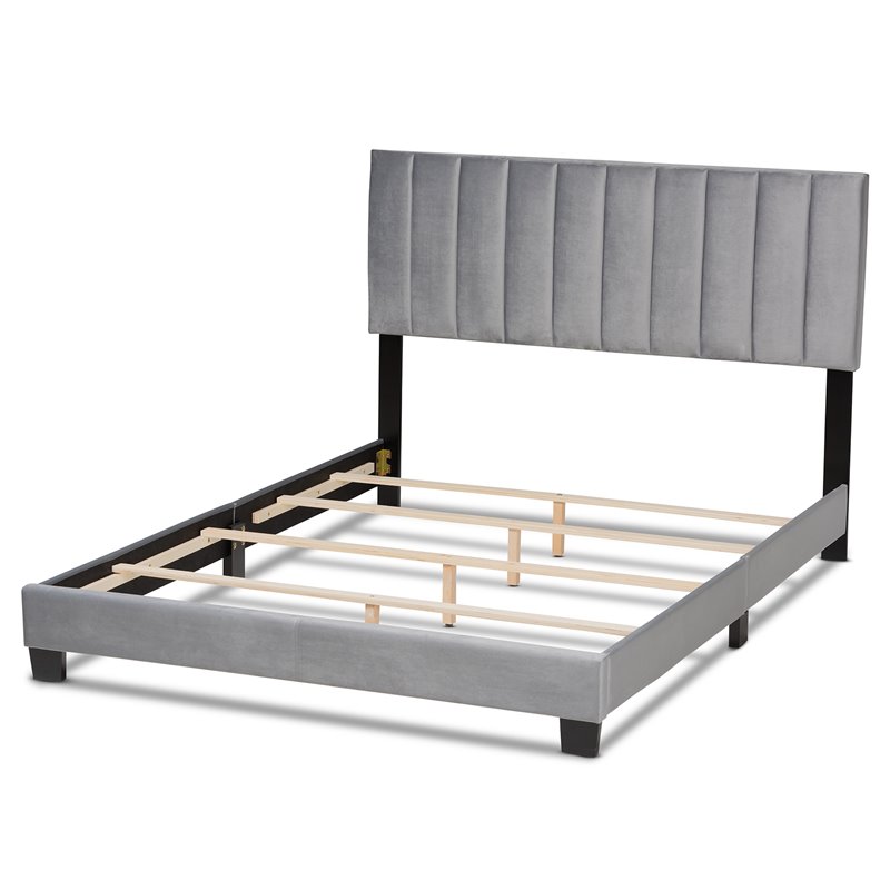 Bowery Hill Full Size Gray Velvet Panel Bed with Tufted Headboard