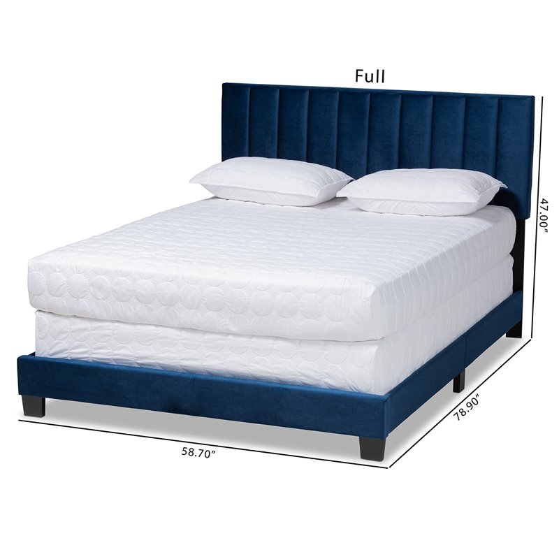 Bowery Hill Full Size Navy Blue Velvet Panel Bed with Tufted Headboard