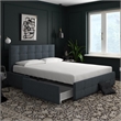 Bowery Hill Mid-Century Button Tufted Fabric Full Storage Platform Bed in Blue