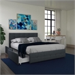 Bowery Hill Mid-Century Button Tufted Fabric Full Storage Platform Bed in Blue