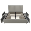 Bowery Hill Modern Fabric Upholstered Queen Bed with Storage Drawers in Gray
