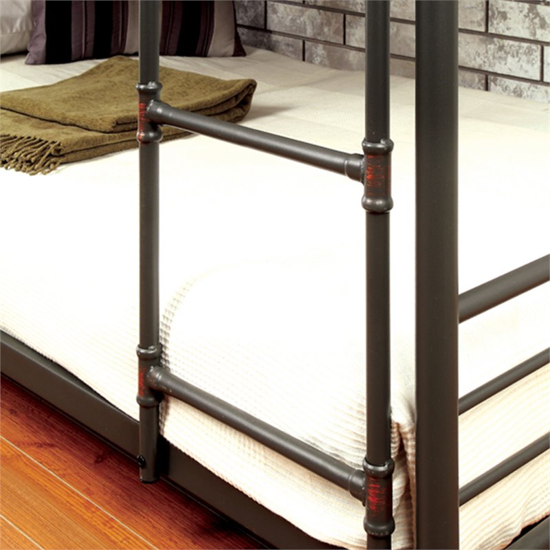 Bowery Hill Metal Antique Black Full Triple Bunk Bed Industrial Design 78.75