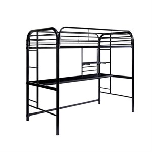 Bowery Hill Transitional Metal Twin over Workstation Bunk Bed in Black