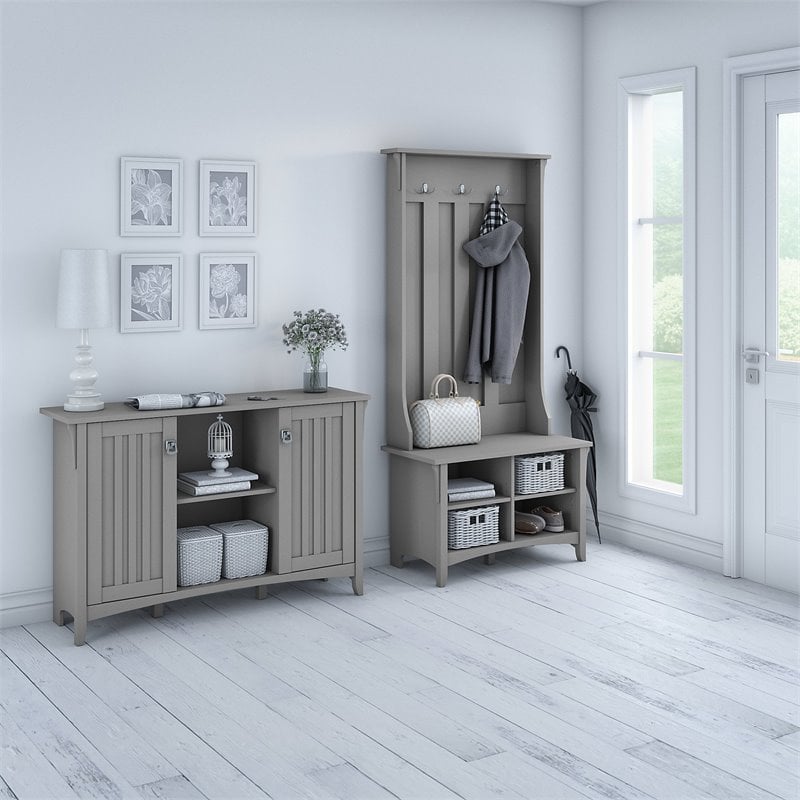 Bowery Hill Furniture Salinas Hall Tree with Shoe Bench & Accent Chest in Gray