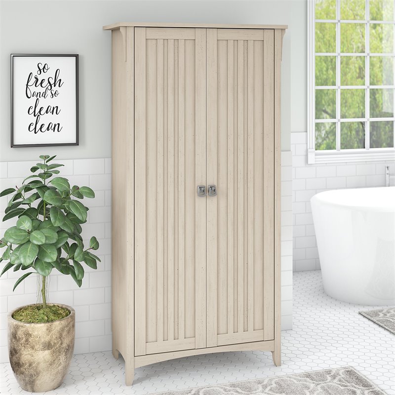 Bowery Hill Furniture Salinas Bathroom Storage Cabinet in Antique White