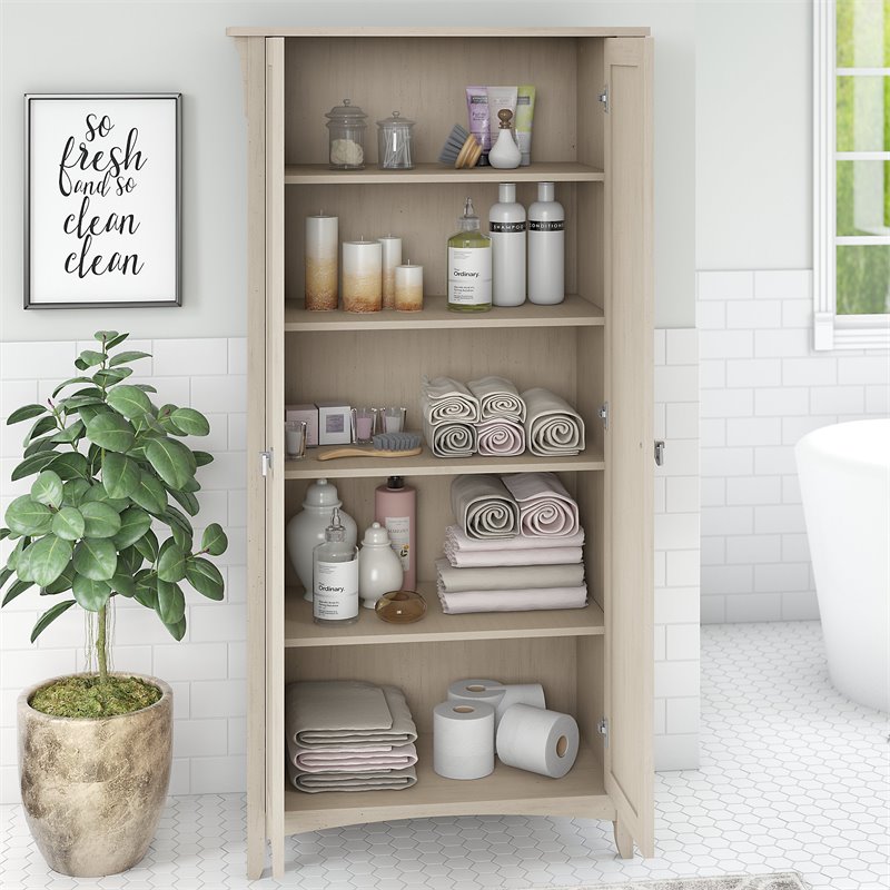 Bowery Hill Furniture Salinas Bathroom Storage Cabinet in Antique White