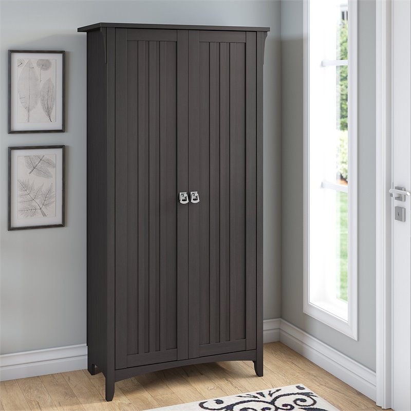 Bowery Hill Farmhouse Engineered Wood Tall Storage Cabinet with Doors in Black