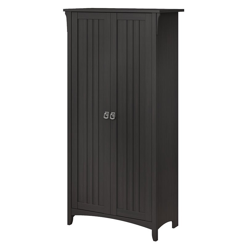 Bowery Hill Farmhouse Engineered Wood Tall Storage Cabinet with Doors in Black