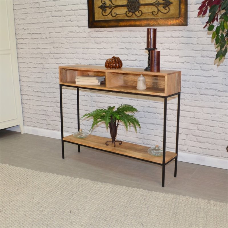 Bowery Hill Mango Wood Natural/Black Console Table Rectangular 42
