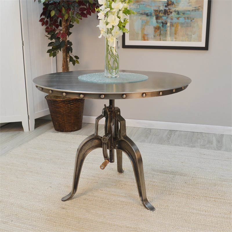 Bowery Hill Metal Antique Nickel Accent Table Round Adjustable 36