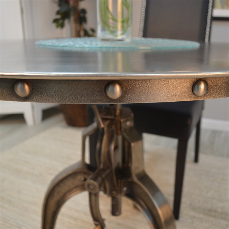 Bowery Hill Metal Antique Nickel Accent Table Round Adjustable 36