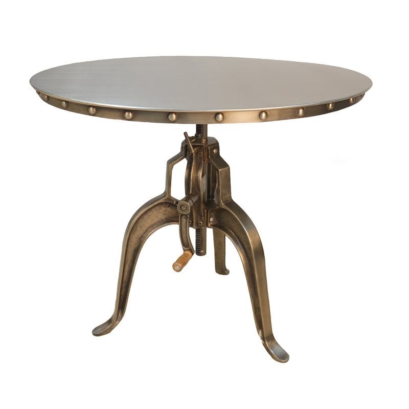Bowery Hill Metal Antique Nickel Accent Table Round Adjustable 36
