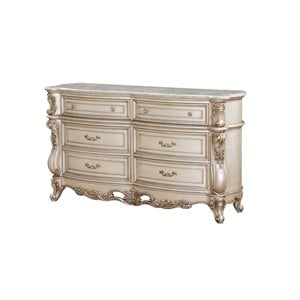 Bowery Hill Marble Antique White Double Dresser 72&quot Unassembled