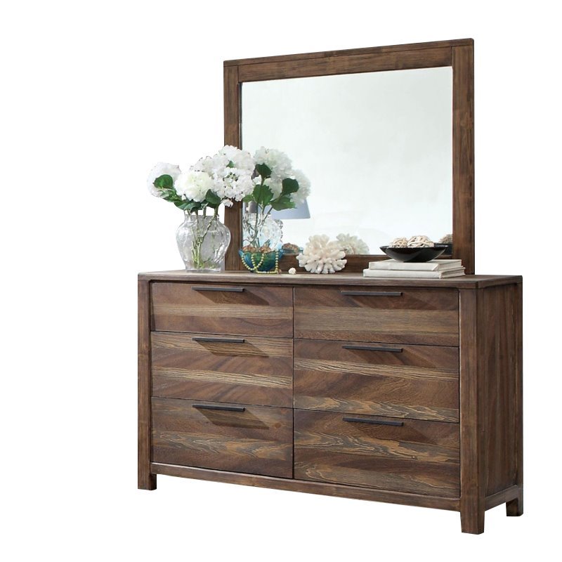 Bowery Hill 2-Piece Farmhouse Natural Tone Wood Dresser and Mirror