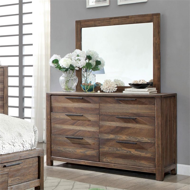 Bowery Hill 2-Piece Farmhouse Natural Tone Wood Dresser and Mirror