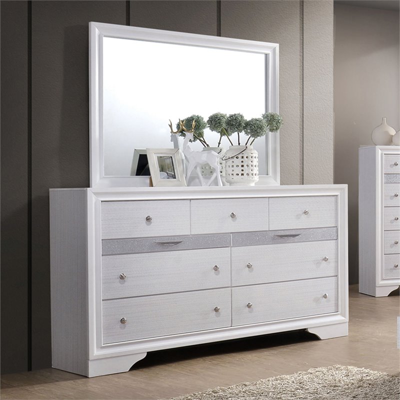 Bowery Hill 2-Piece 9-Drawer Contemporary Wood Dresser and Mirror in White