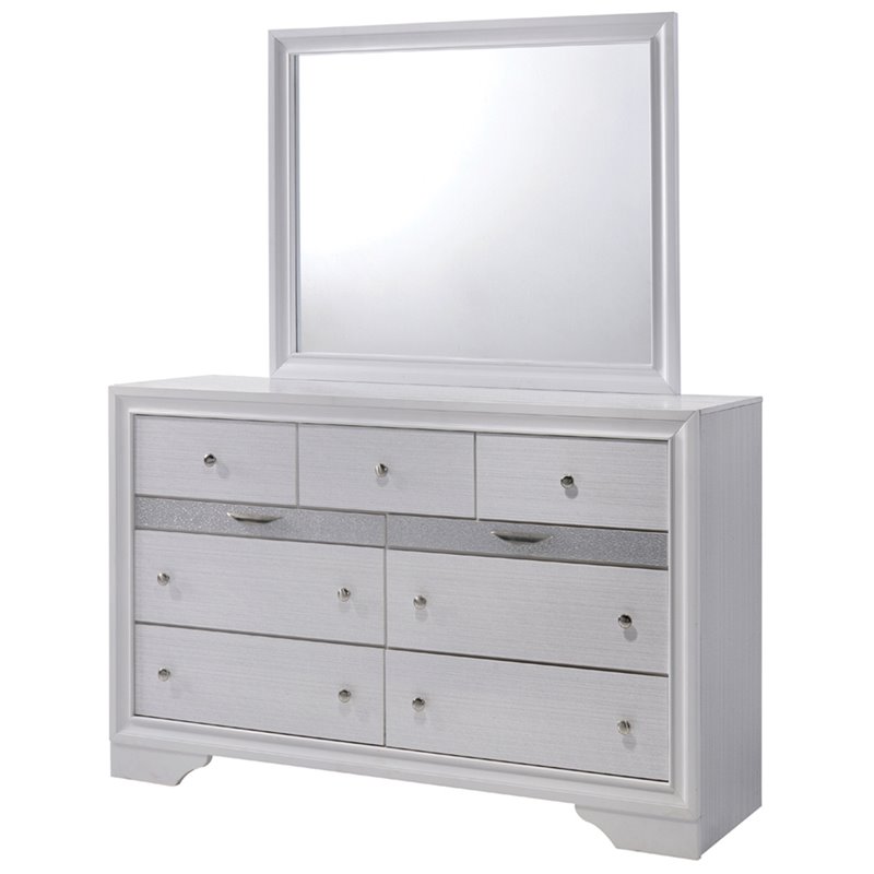 Bowery Hill 2-Piece 9-Drawer Contemporary Wood Dresser and Mirror in White