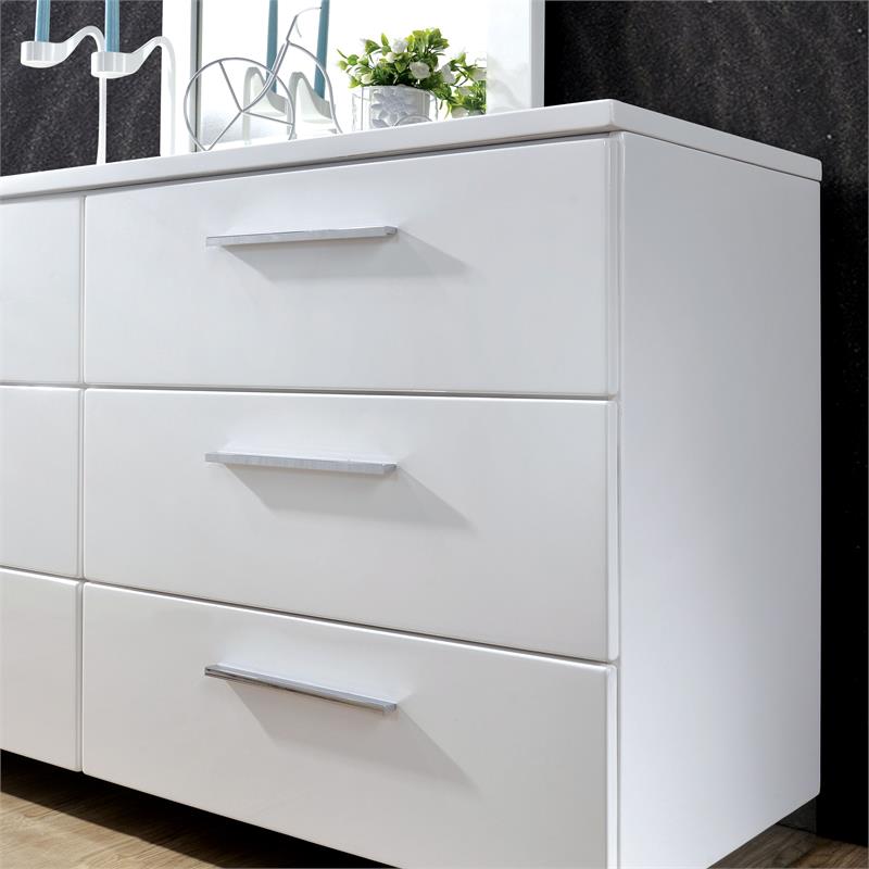 Bowery Hill 2-Piece Contemporary Wood Dresser and Mirror in White