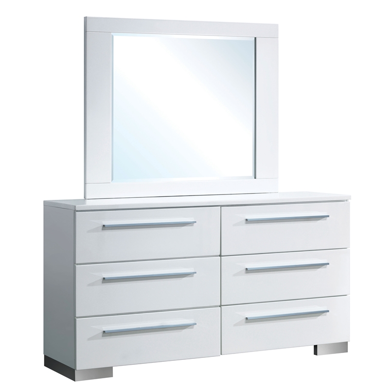 Bowery Hill Contemporary Wood 6-Drawer Dresser in Glossy White