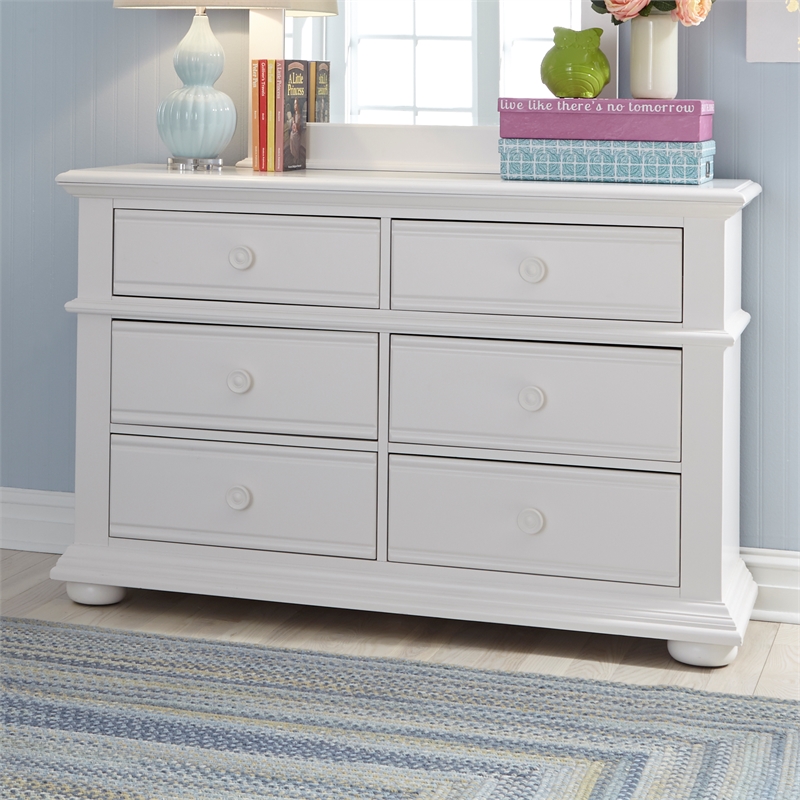 Bowery Hill Mid-Century 6 Drawer Wood Dresser in White