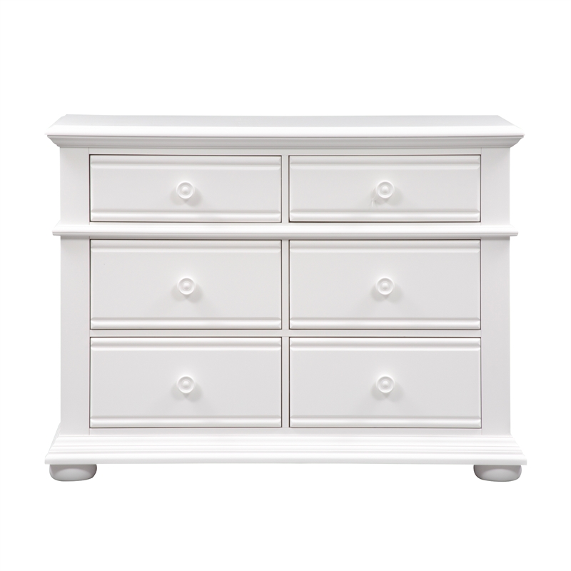 Bowery Hill Mid-Century 6 Drawer Wood Dresser in White