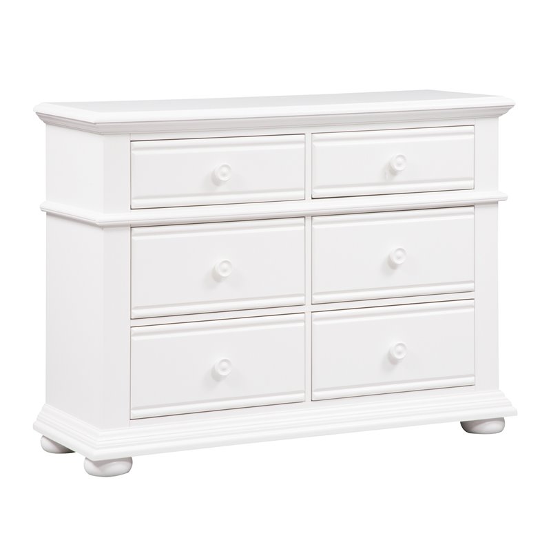 Bowery Hill Mid-Century 6 Drawer Wood Dresser in White