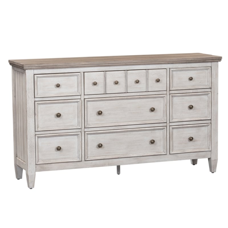 Bowery Hill Mid-Century Wood 9 Drawer Dresser in White