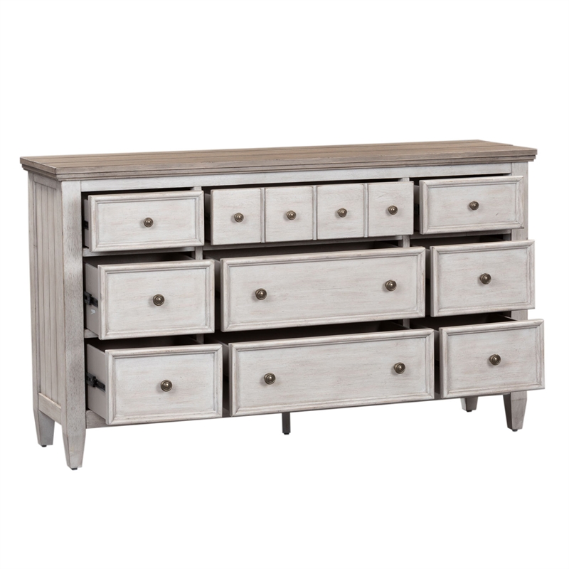 Bowery Hill Mid-Century Wood 9 Drawer Dresser in White