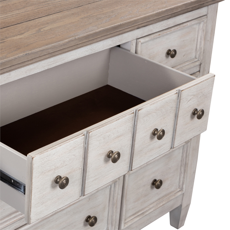 Bowery Hill Mid-Century Wood 9 Drawer Dresser in White