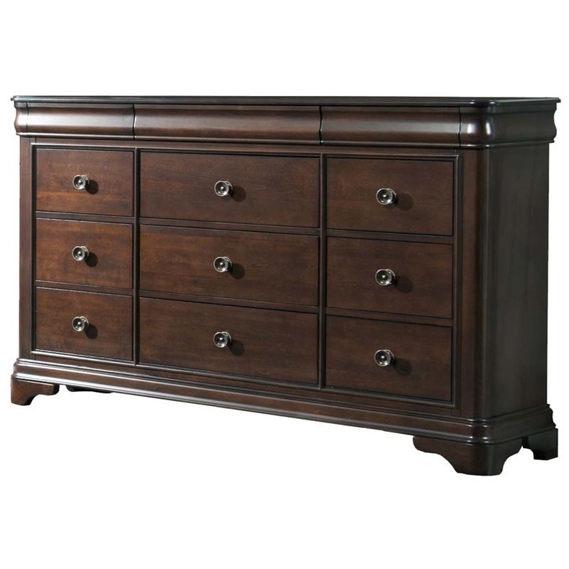Bowery Hill Solid Wood 12-Drawers Bedroom Dresser in Cherry