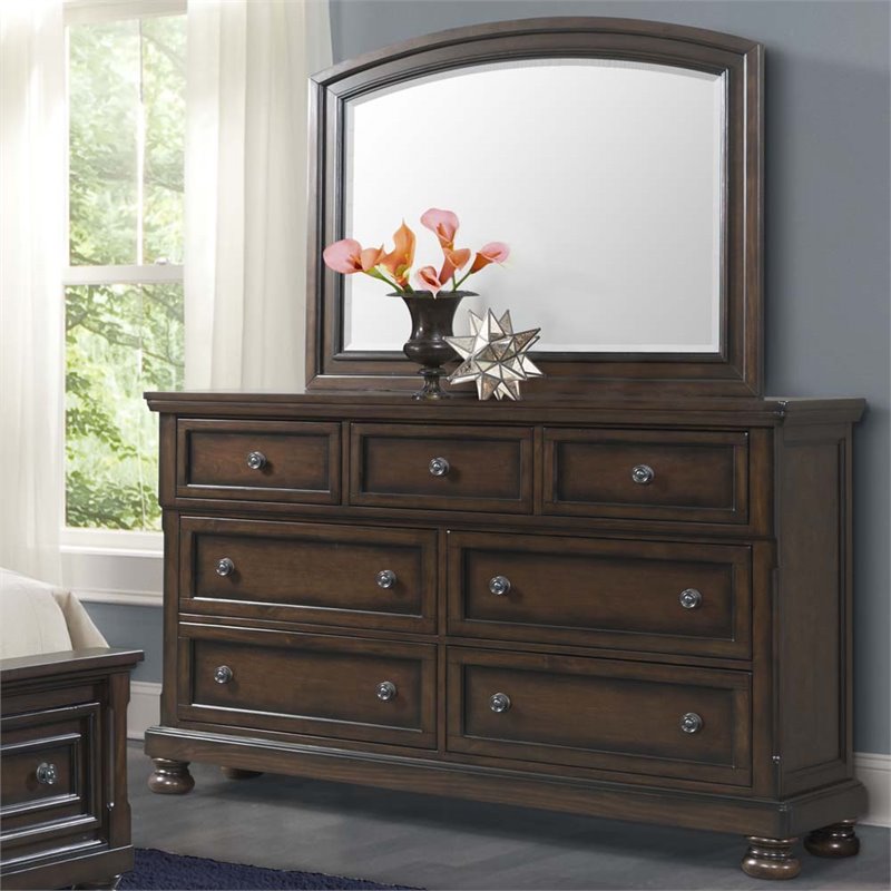 Bowery Hill Wood 7-Drawers Bedroom Dresser and Mirror Set in Walnut