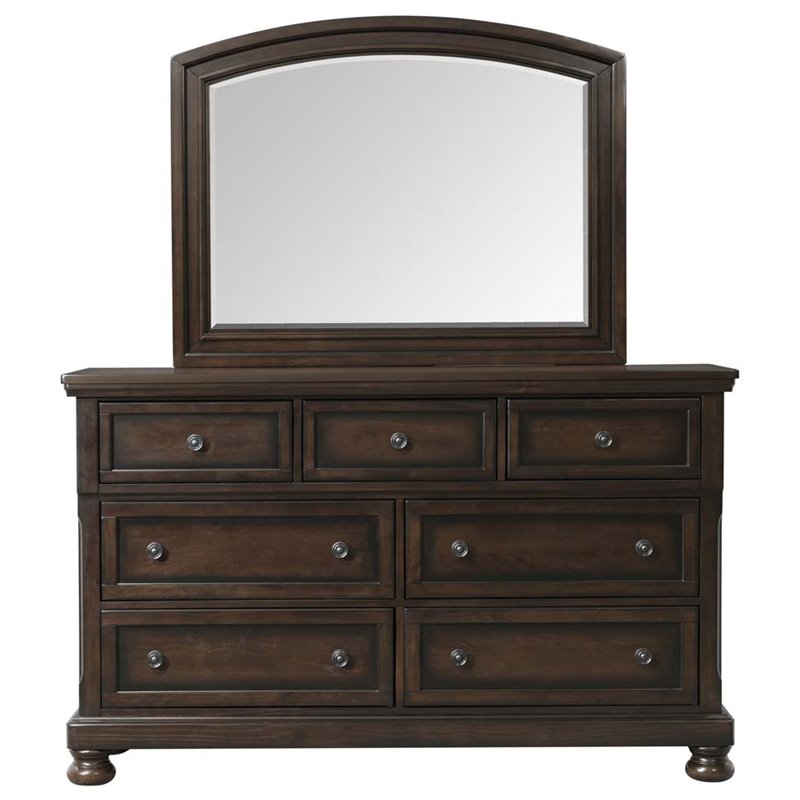 Bowery Hill Wood 7-Drawers Bedroom Dresser and Mirror Set in Walnut