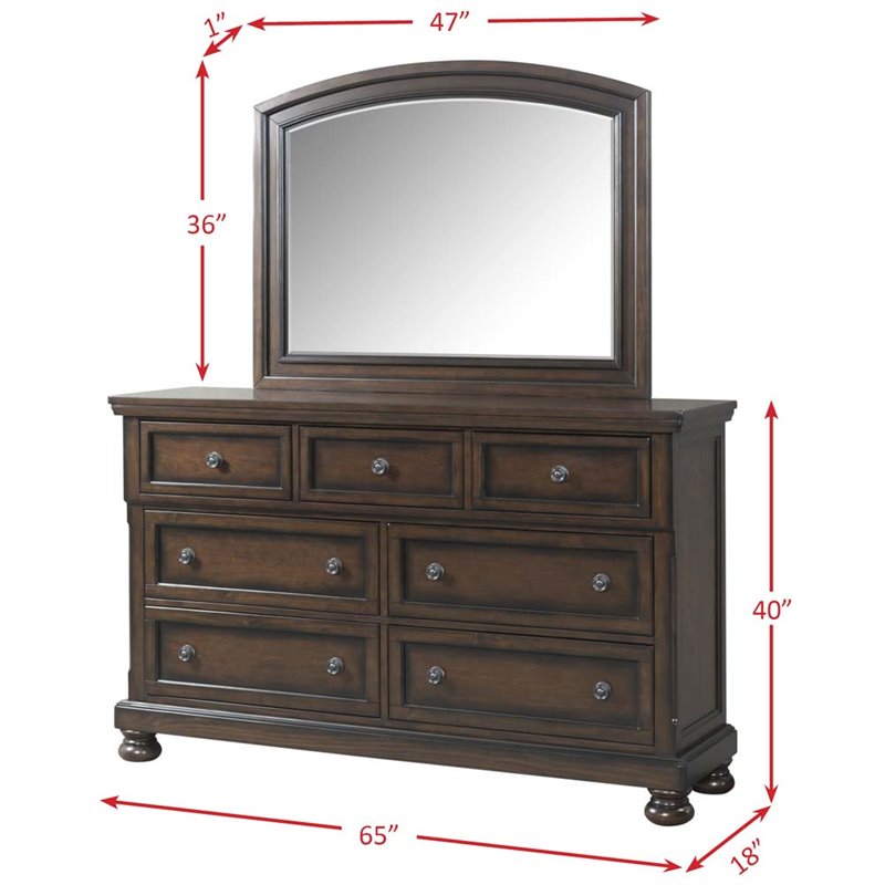 Bowery Hill Wood 7-Drawers Bedroom Dresser and Mirror Set in Walnut