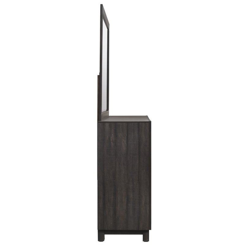 Bowery Hill Wood 6-Drawers Bedroom Dresser with Mirror Set in Walnut/Chocolate