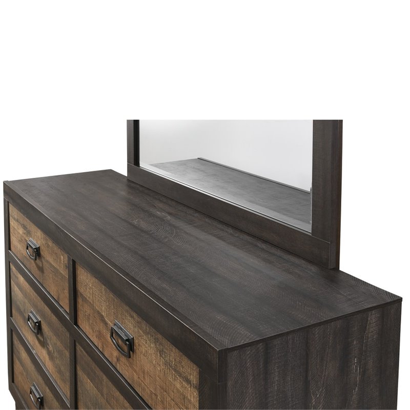 Bowery Hill Wood 6-Drawers Bedroom Dresser with Mirror Set in Walnut/Chocolate
