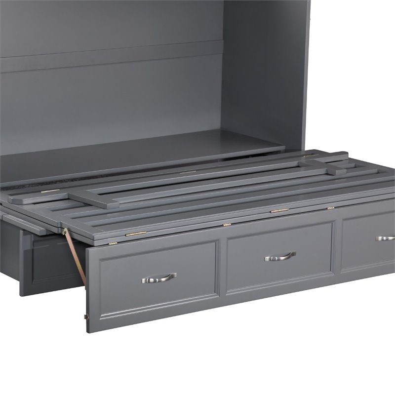 Bowery Hill Queen Traditional Solid Wood Murphy Bed Chest with Mattress in Gray