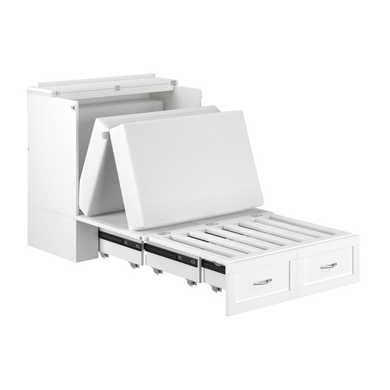 Bowery Hill Wood White Murphy Bed Twin XL Storage Charging Station 40.75