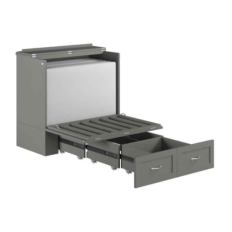 Bowery Hill Wood Gray Murphy Bed Twin Extra Long Space Saving Design 40.75