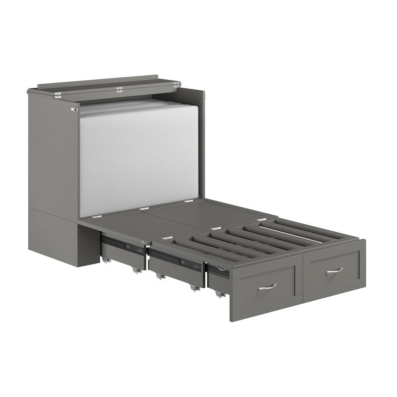 Bowery Hill Wood Gray Murphy Bed Twin Extra Long Space Saving Design 40.75