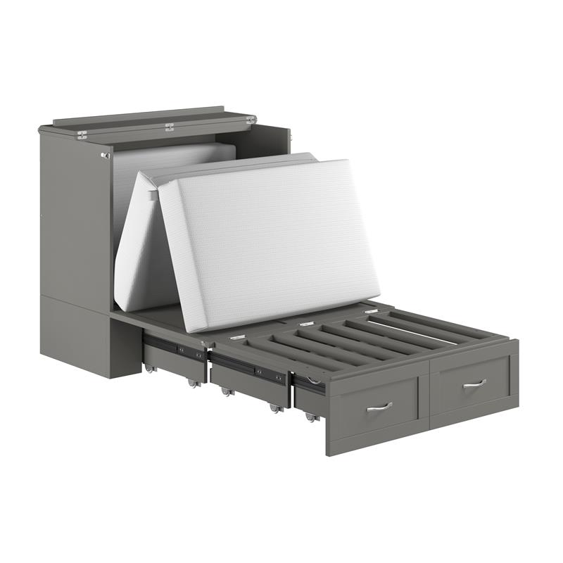 Bowery Hill Wood Gray Murphy Bed Twin Extra Long Space Saving Design 40.75