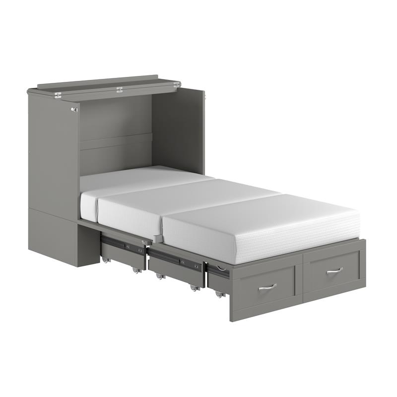 Bowery Hill Wood Gray Murphy Bed Twin Extra Long Space Saving Design 40.75